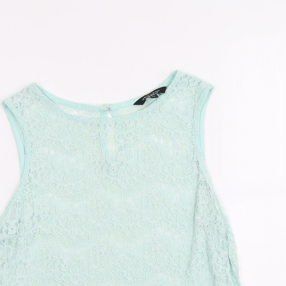 New Look Womens Green Viscose Basic Tank Size 12 Round Neck
