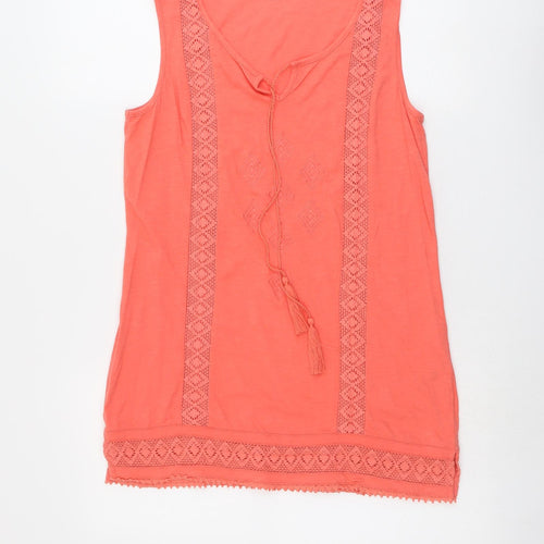 NEXT Womens Orange Cotton Basic Tank Size 10 Round Neck - Lace Details