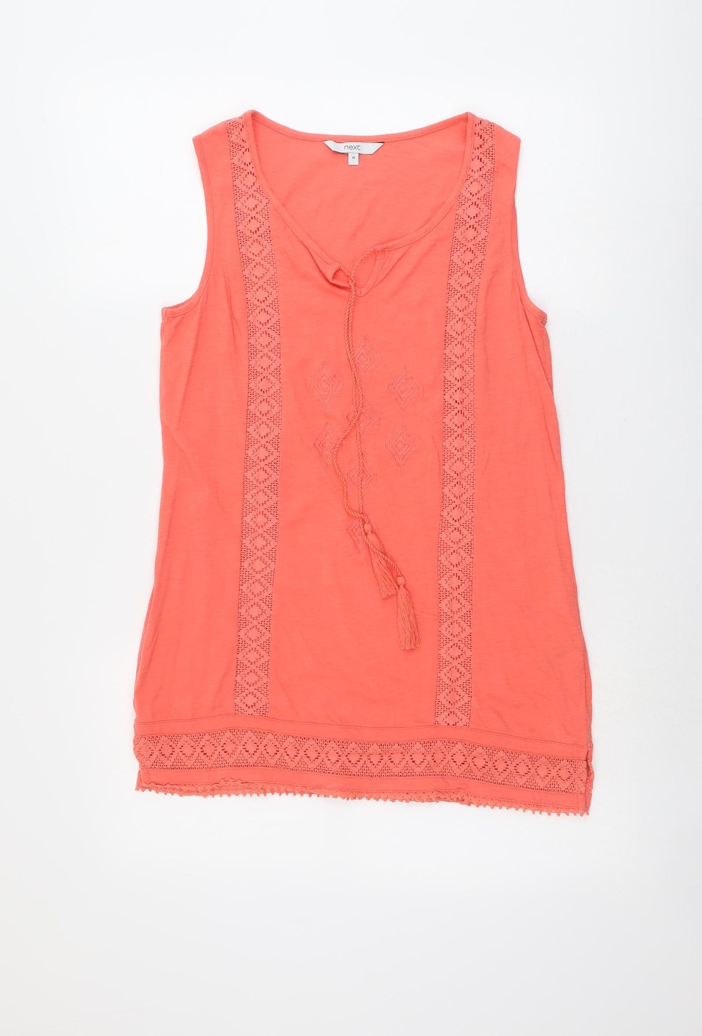 NEXT Womens Orange Cotton Basic Tank Size 10 Round Neck - Lace Details