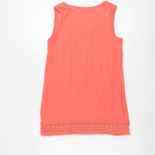 NEXT Womens Orange Cotton Basic Tank Size 10 Round Neck - Lace Details