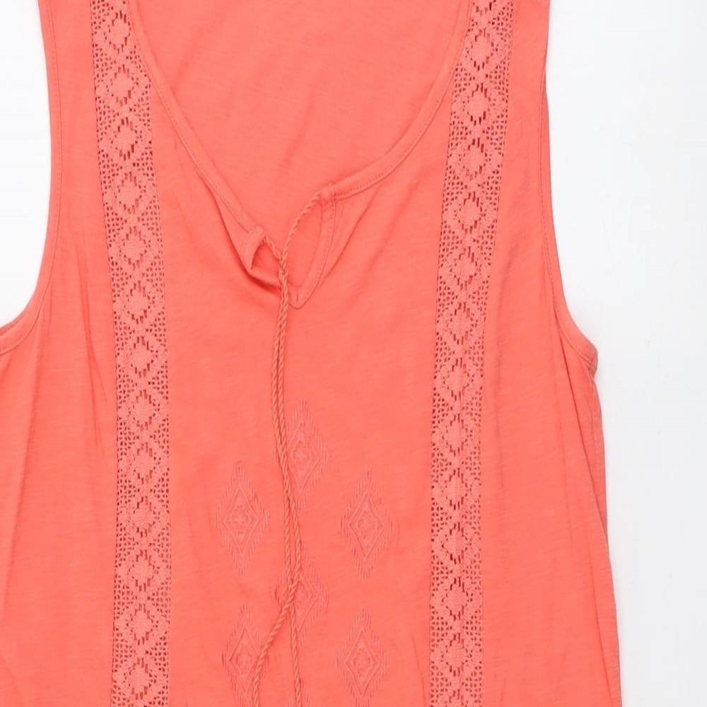 NEXT Womens Orange Cotton Basic Tank Size 10 Round Neck - Lace Details