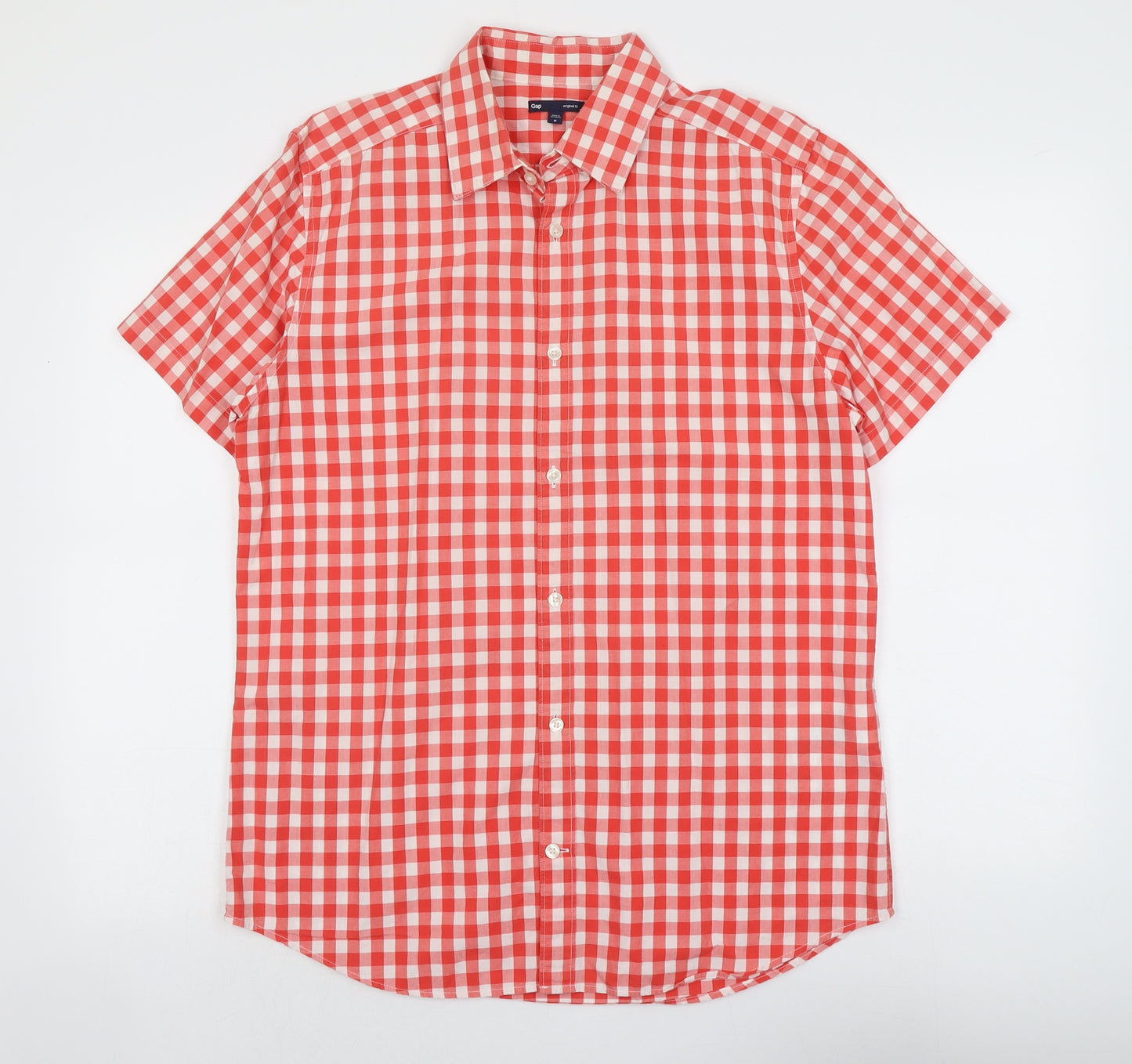 Gap Mens Red Check Cotton Button-Up Size M Collared Button