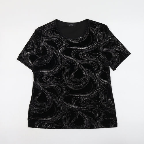 Bonmarché Womens Black Geometric Polyester Basic Blouse Size S Round Neck