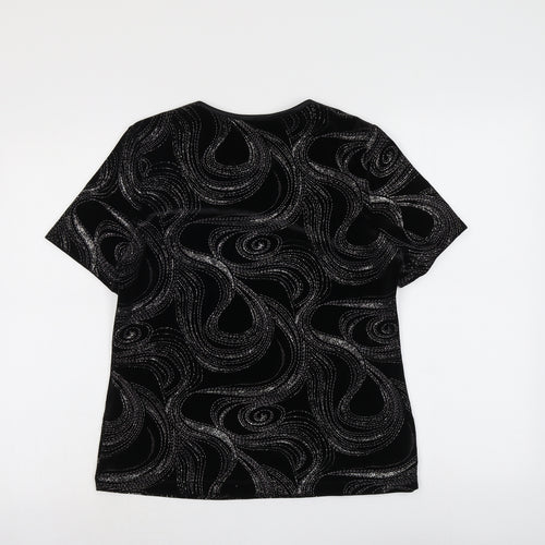 Bonmarché Womens Black Geometric Polyester Basic Blouse Size S Round Neck