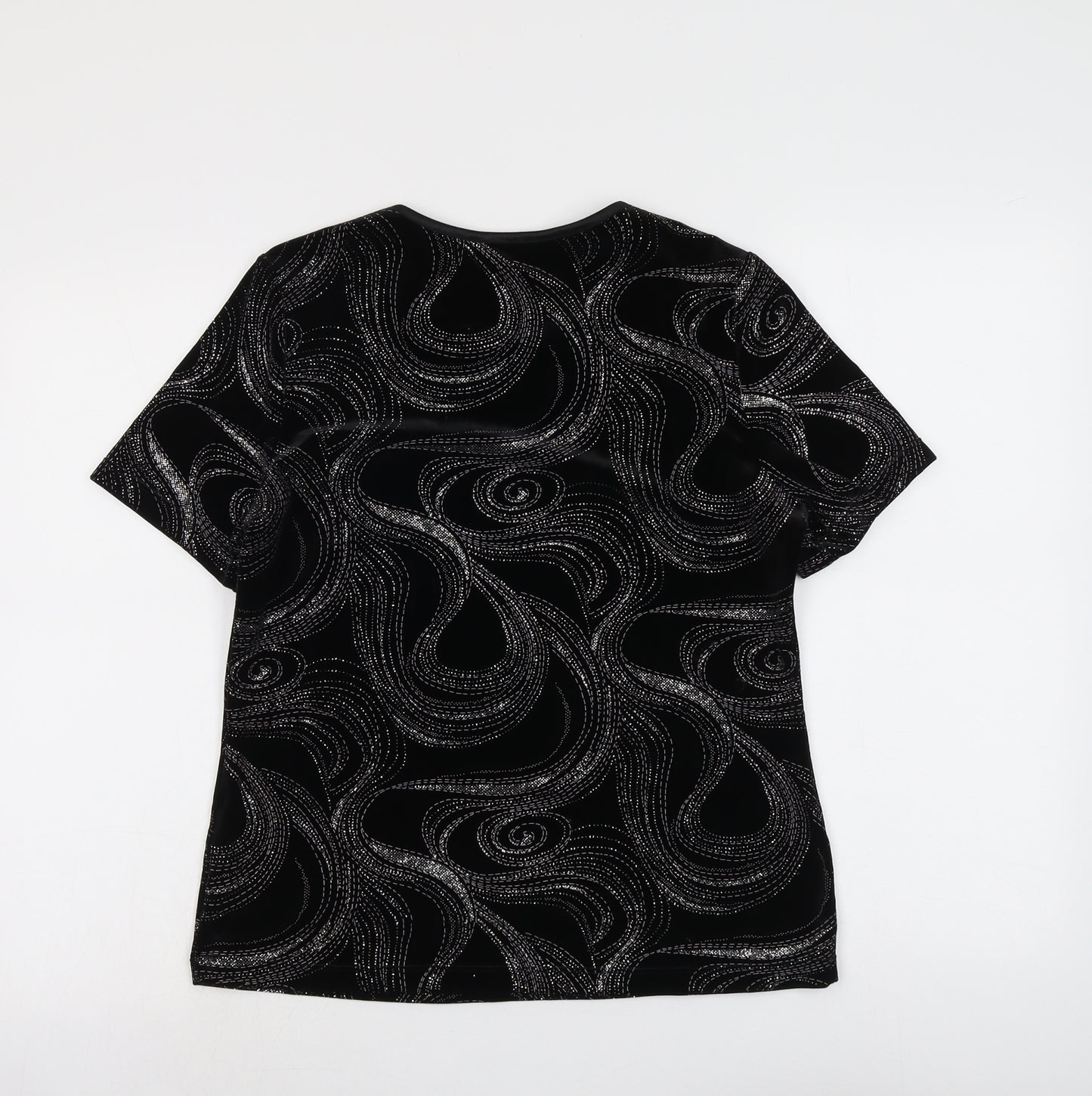 Bonmarché Womens Black Geometric Polyester Basic Blouse Size S Round Neck