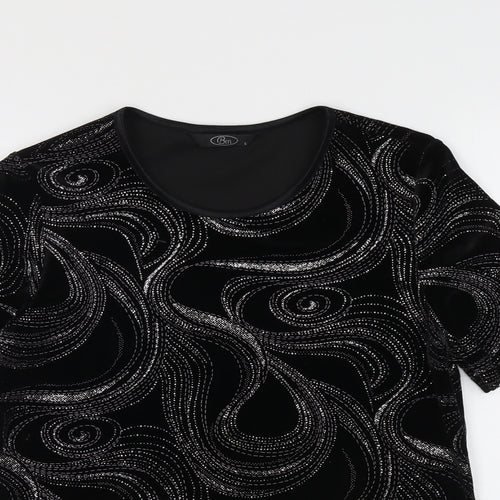 Bonmarché Womens Black Geometric Polyester Basic Blouse Size S Round Neck