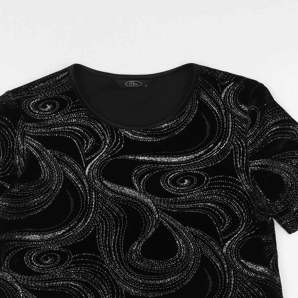 Bonmarché Womens Black Geometric Polyester Basic Blouse Size S Round Neck