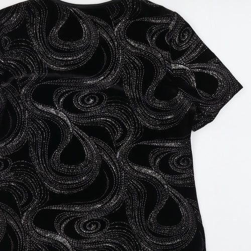 Bonmarché Womens Black Geometric Polyester Basic Blouse Size S Round Neck
