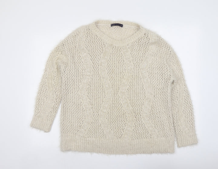 Marks and Spencer Womens Beige Round Neck Polyamide Pullover Jumper Size 16