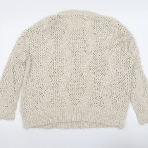 Marks and Spencer Womens Beige Round Neck Polyamide Pullover Jumper Size 16