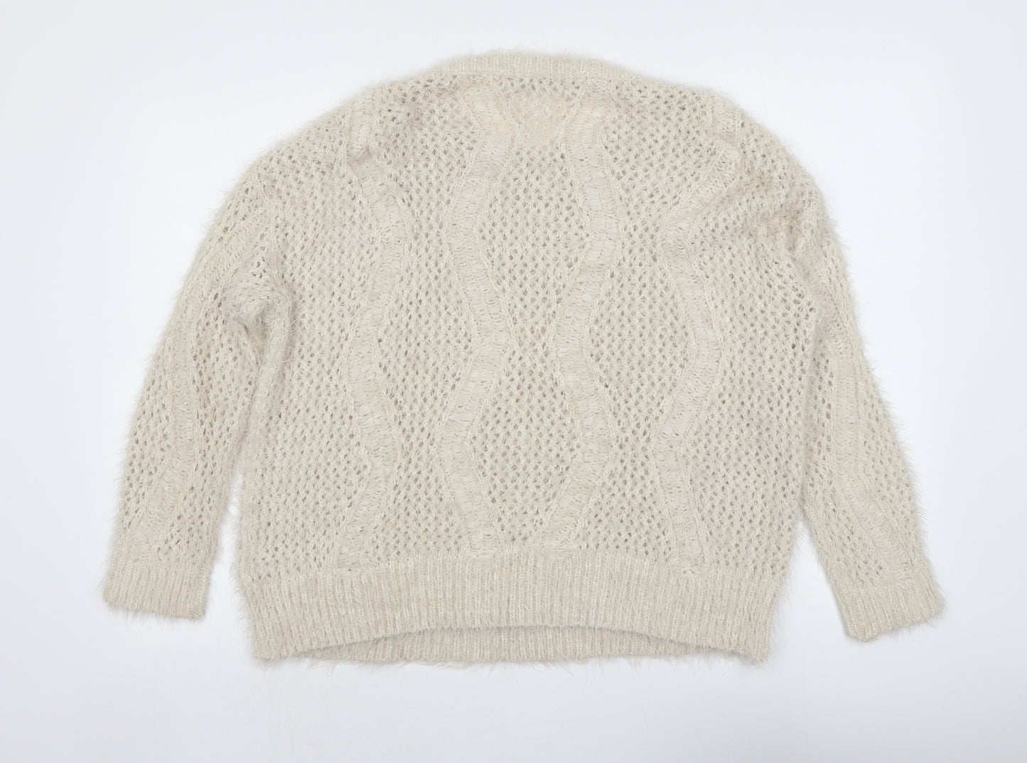 Marks and Spencer Womens Beige Round Neck Polyamide Pullover Jumper Size 16