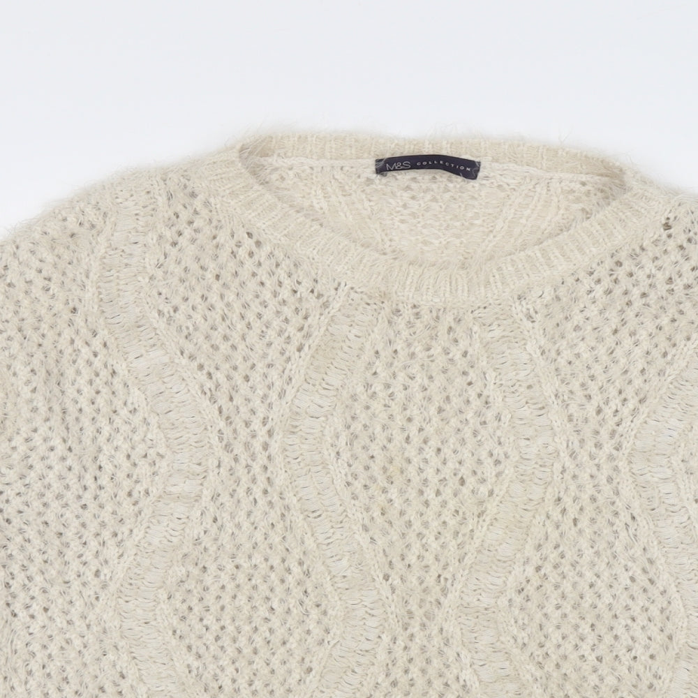 Marks and Spencer Womens Beige Round Neck Polyamide Pullover Jumper Size 16