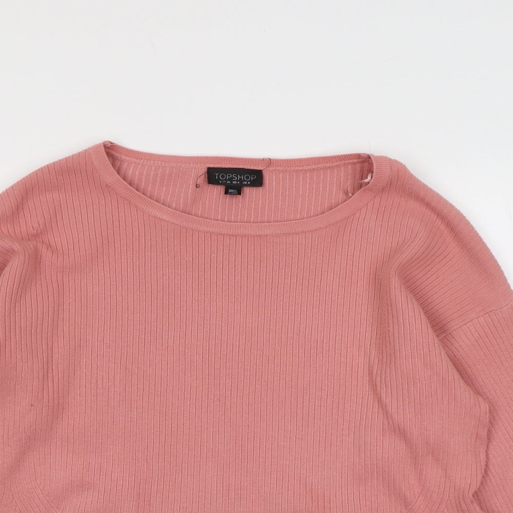 Topshop Womens Pink Round Neck Acrylic Pullover Jumper Size 8