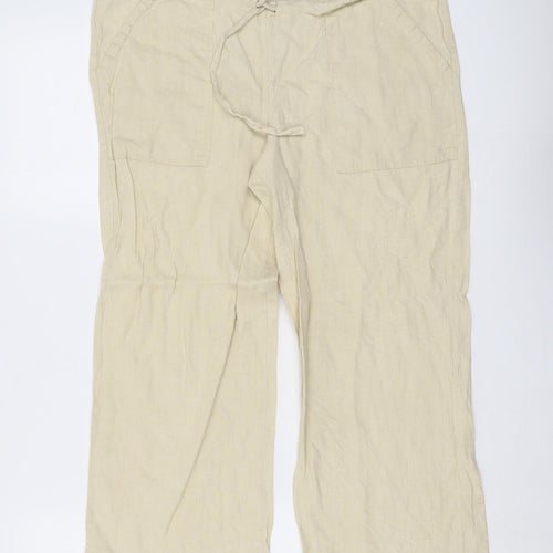 Blu Sand Womens Beige Linen Trousers Size 14 L22 in Regular Drawstring