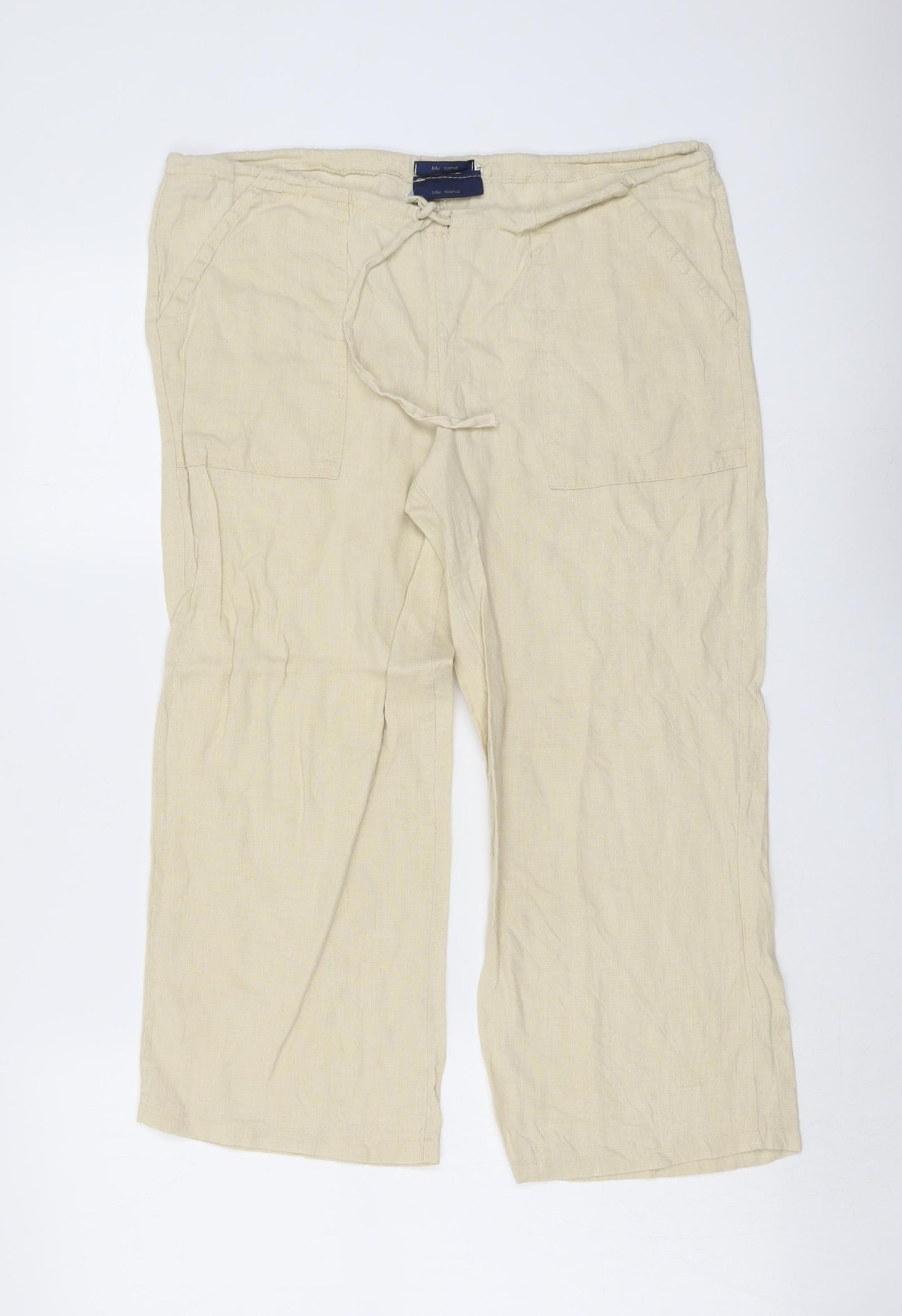 Blu Sand Womens Beige Linen Trousers Size 14 L22 in Regular Drawstring