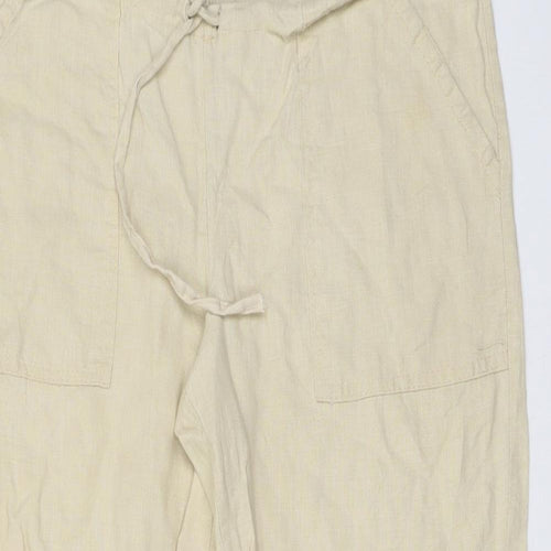 Blu Sand Womens Beige Linen Trousers Size 14 L22 in Regular Drawstring
