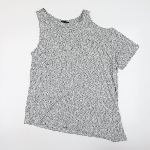 Topshop Womens Grey Geometric Cotton Basic Blouse Size 10 Round Neck