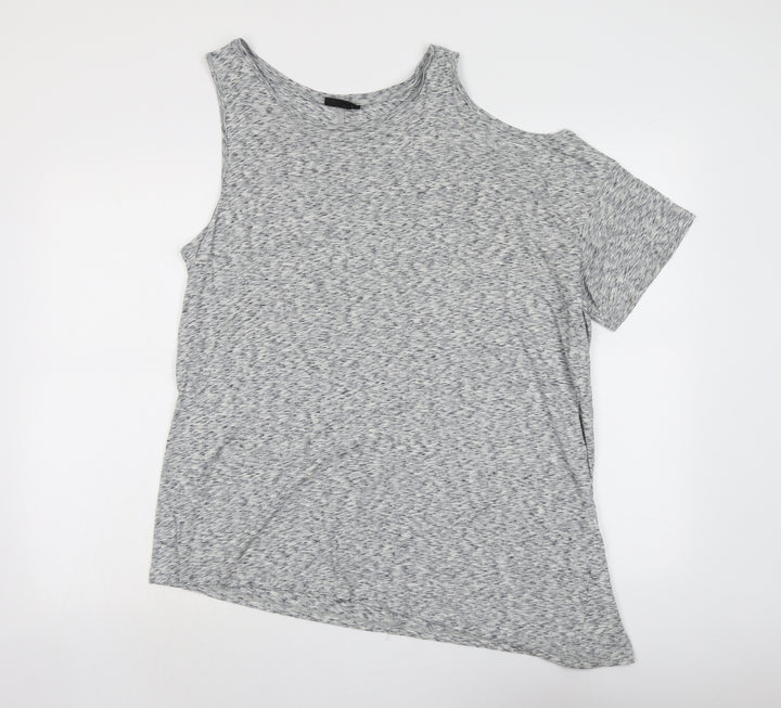 Topshop Womens Grey Geometric Cotton Basic Blouse Size 10 Round Neck