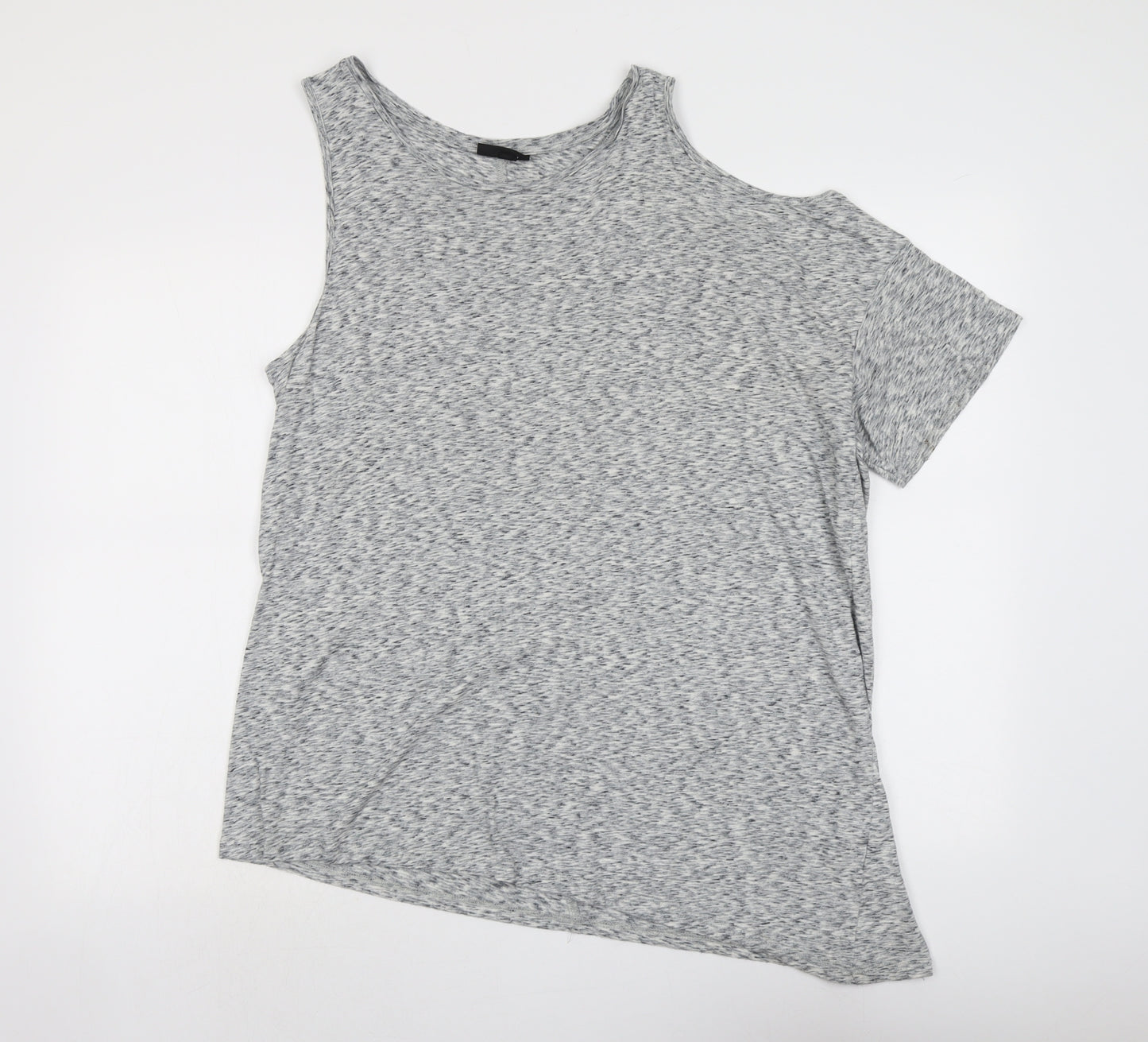Topshop Womens Grey Geometric Cotton Basic Blouse Size 10 Round Neck
