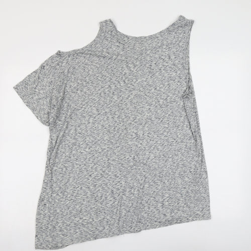 Topshop Womens Grey Geometric Cotton Basic Blouse Size 10 Round Neck