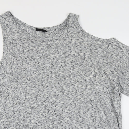 Topshop Womens Grey Geometric Cotton Basic Blouse Size 10 Round Neck