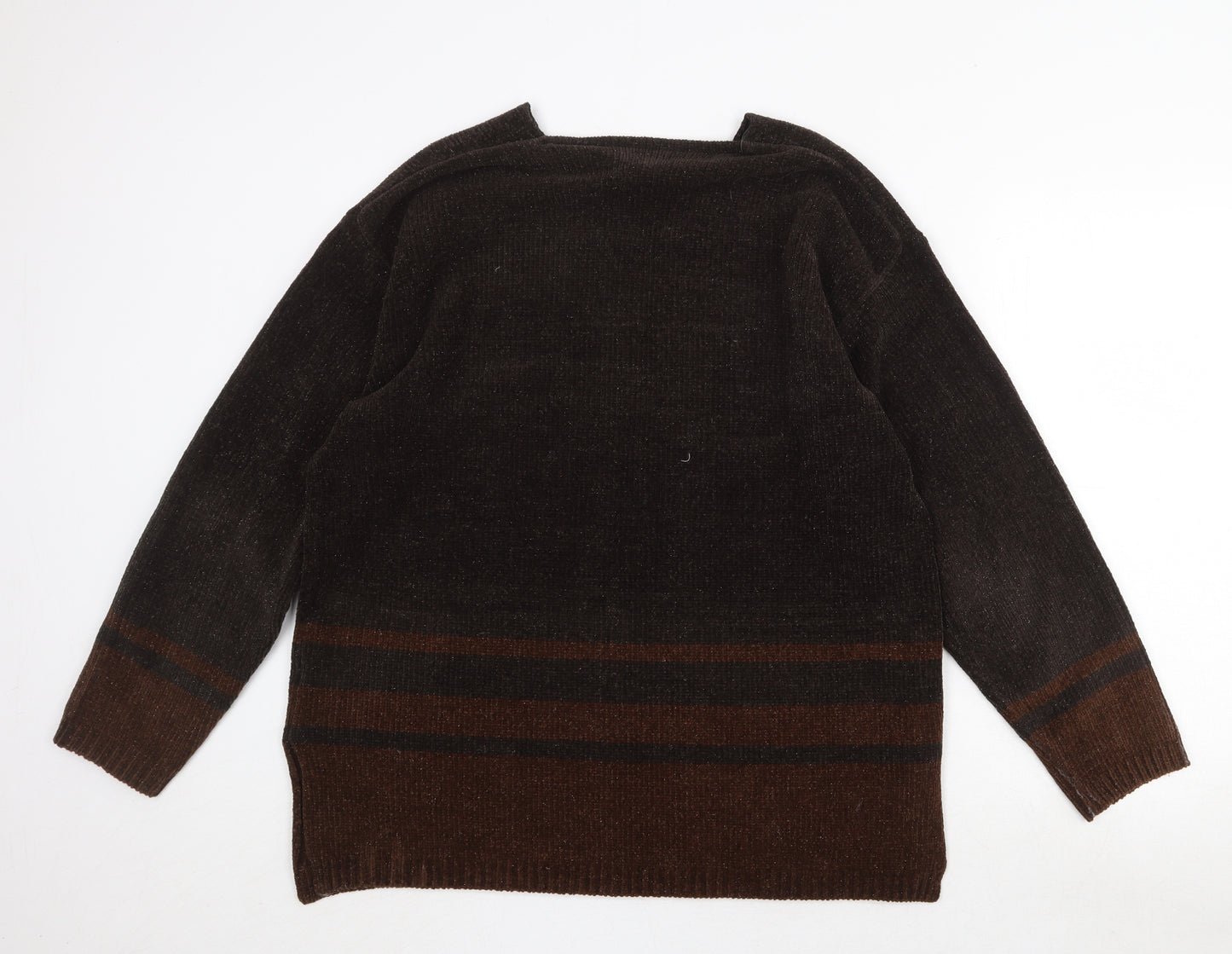 Debbie Morgan Womens Brown V-Neck Striped Acrylic Pullover Jumper Size M - Size M/L