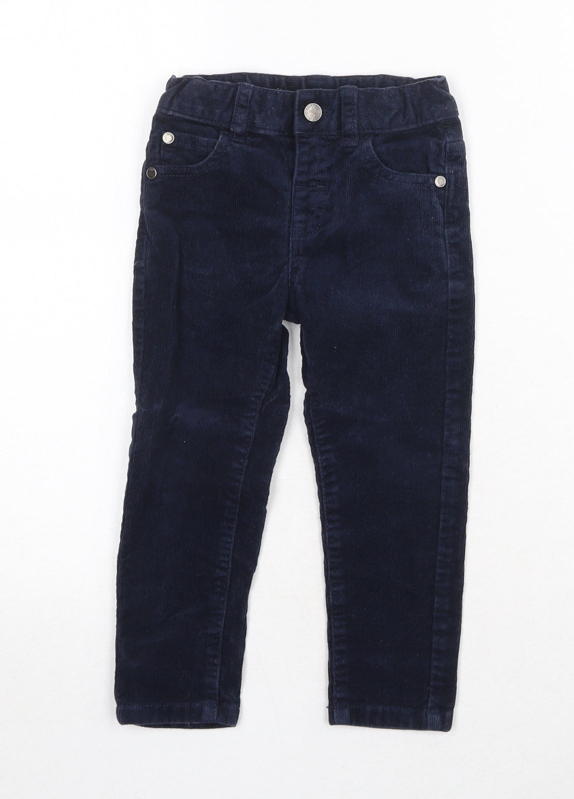 Marks and Spencer Boys Blue Cotton Chino Trousers Size 2-3 Years Regular Zip