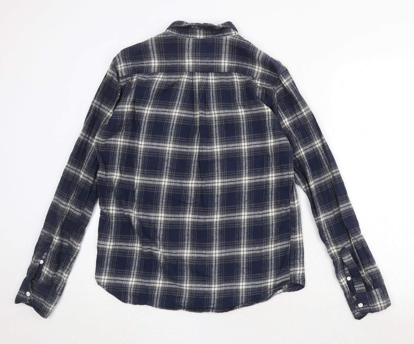 Bellfield Mens Blue Plaid Cotton Button-Up Size M Collared Button