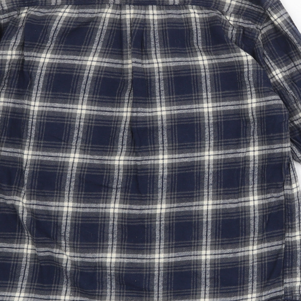 Bellfield Mens Blue Plaid Cotton Button-Up Size M Collared Button