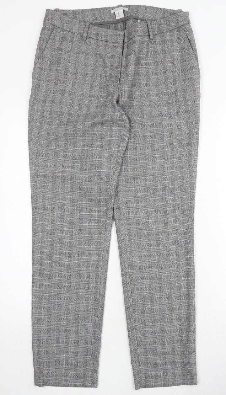 H&M Womens Grey Plaid Polyester Chino Trousers Size 14 Regular Zip