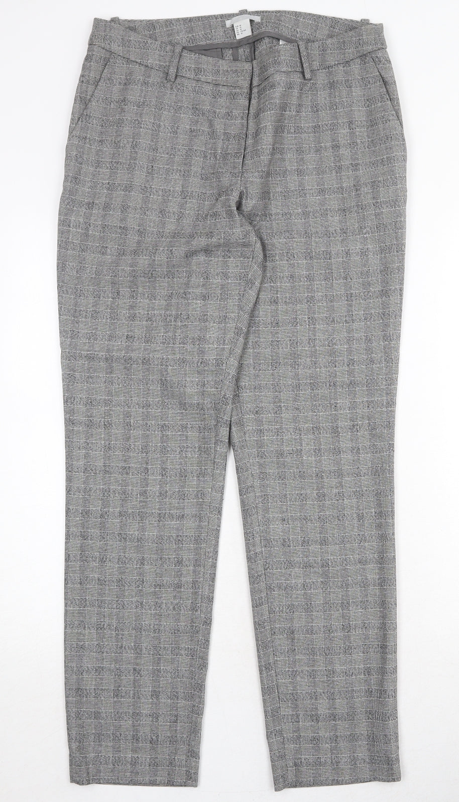 H&M Womens Grey Plaid Polyester Chino Trousers Size 14 Regular Zip