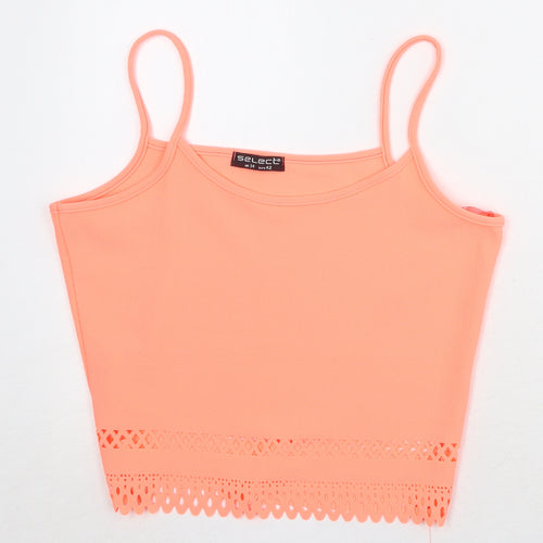 Select Womens Pink Polyester Cropped Tank Size 14 Round Neck - Broderie Anglaise