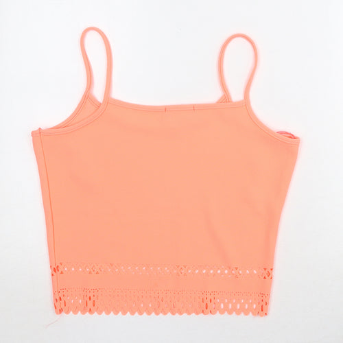 Select Womens Pink Polyester Cropped Tank Size 14 Round Neck - Broderie Anglaise