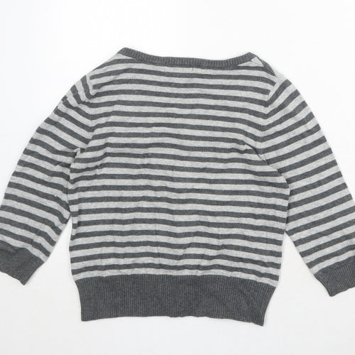 Be Beau Womens Grey Round Neck Striped Cotton Cardigan Jumper Size 8