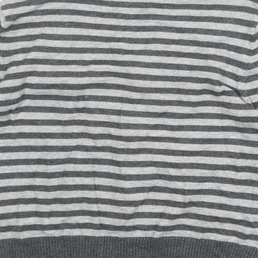 Be Beau Womens Grey Round Neck Striped Cotton Cardigan Jumper Size 8