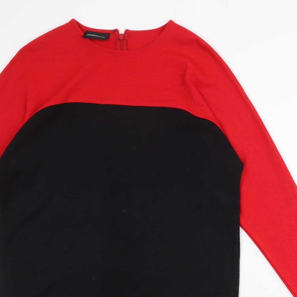 Liz Claiborne Womens Black Colourblock Acrylic Jumper Dress Size S Boat Neck Zip