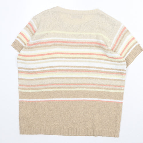 EWM Womens Beige Round Neck Striped Acrylic Pullover Jumper Size M