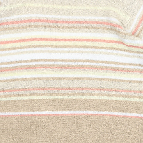 EWM Womens Beige Round Neck Striped Acrylic Pullover Jumper Size M