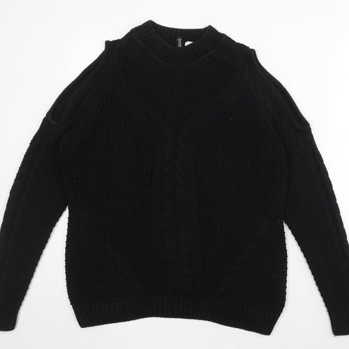 Divided by H&M Womens Black Round Neck Cotton Pullover Jumper Size M - Cold Shoulder