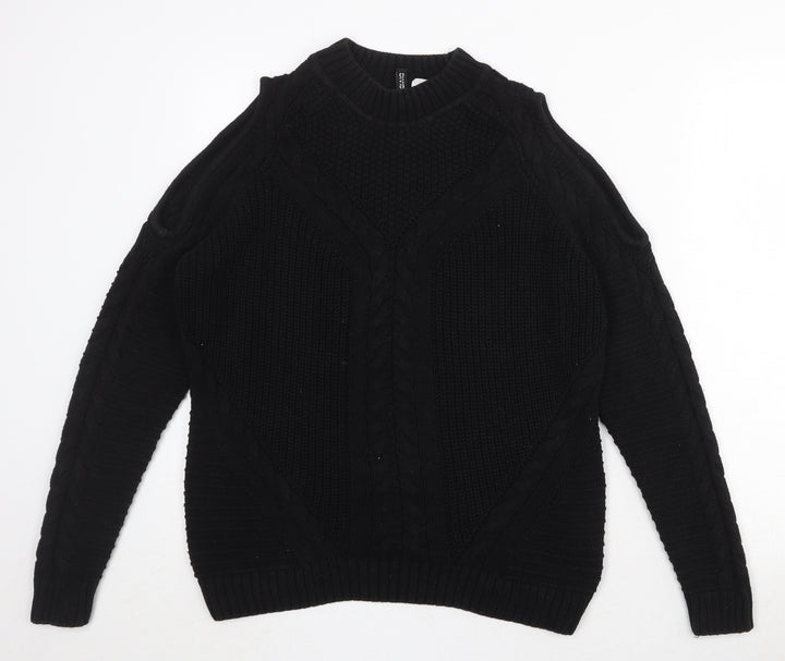 Divided by H&M Womens Black Round Neck Cotton Pullover Jumper Size M - Cold Shoulder