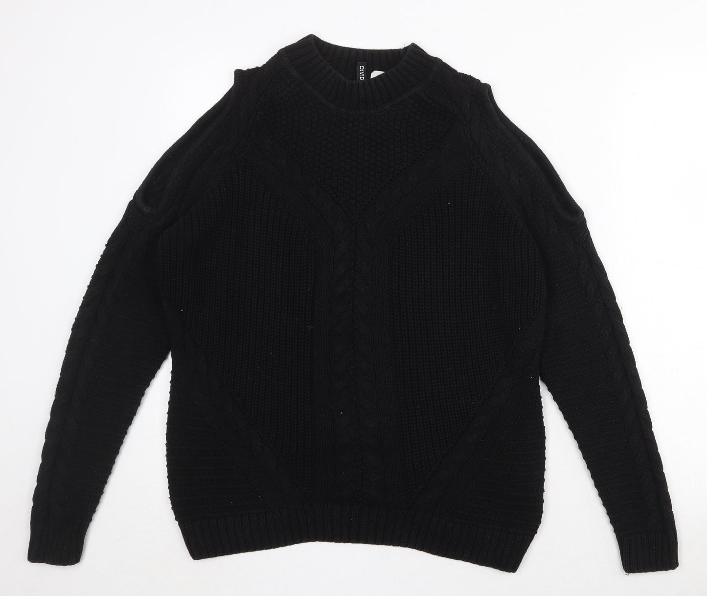 Divided by H&M Womens Black Round Neck Cotton Pullover Jumper Size M - Cold Shoulder