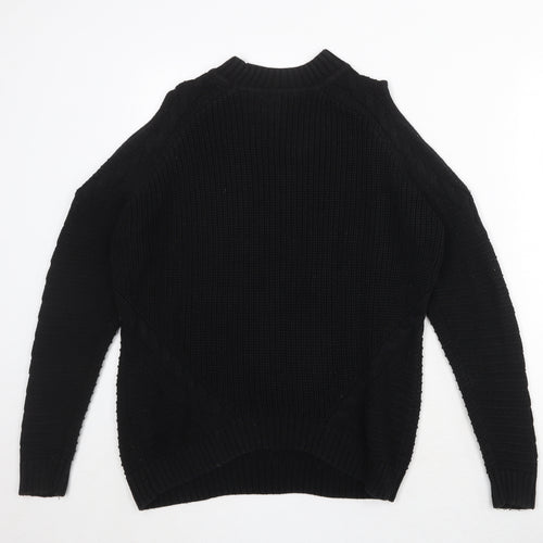 Divided by H&M Womens Black Round Neck Cotton Pullover Jumper Size M - Cold Shoulder