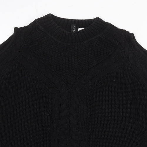 Divided by H&M Womens Black Round Neck Cotton Pullover Jumper Size M - Cold Shoulder