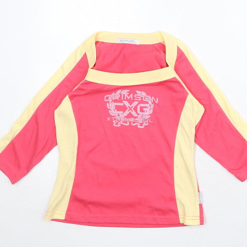 Crimson Girls Pink Colourblock Polyester Pullover T-Shirt Size S Square Neck Pullover