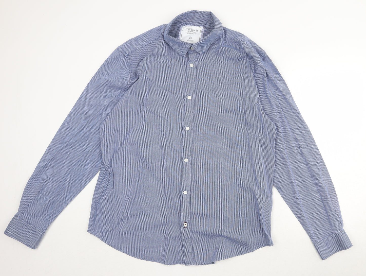 Springfield Mens Blue Geometric Cotton Button-Up Size 2XL Collared Button