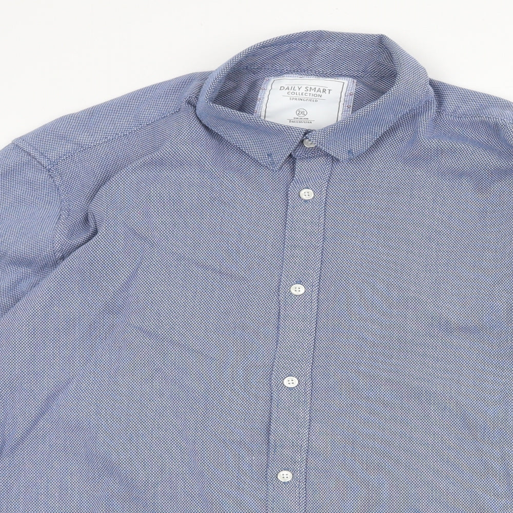 Springfield Mens Blue Geometric Cotton Button-Up Size 2XL Collared Button