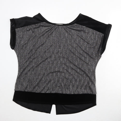 Oasis Womens Silver Geometric Polyester Basic Blouse Size L Round Neck