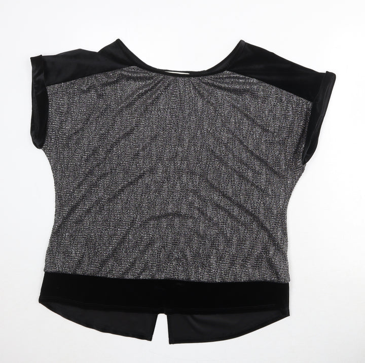 Oasis Womens Silver Geometric Polyester Basic Blouse Size L Round Neck