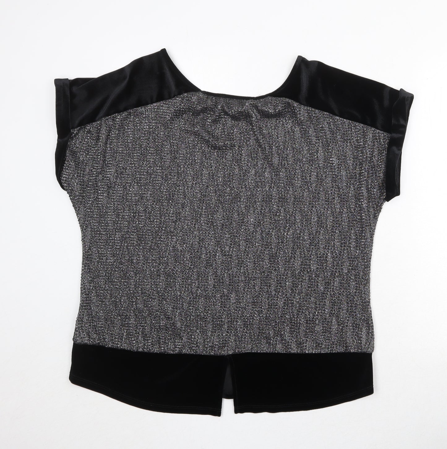 Oasis Womens Silver Geometric Polyester Basic Blouse Size L Round Neck