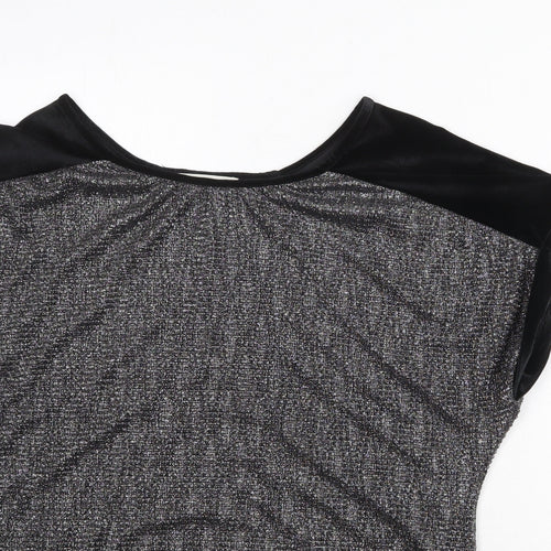 Oasis Womens Silver Geometric Polyester Basic Blouse Size L Round Neck